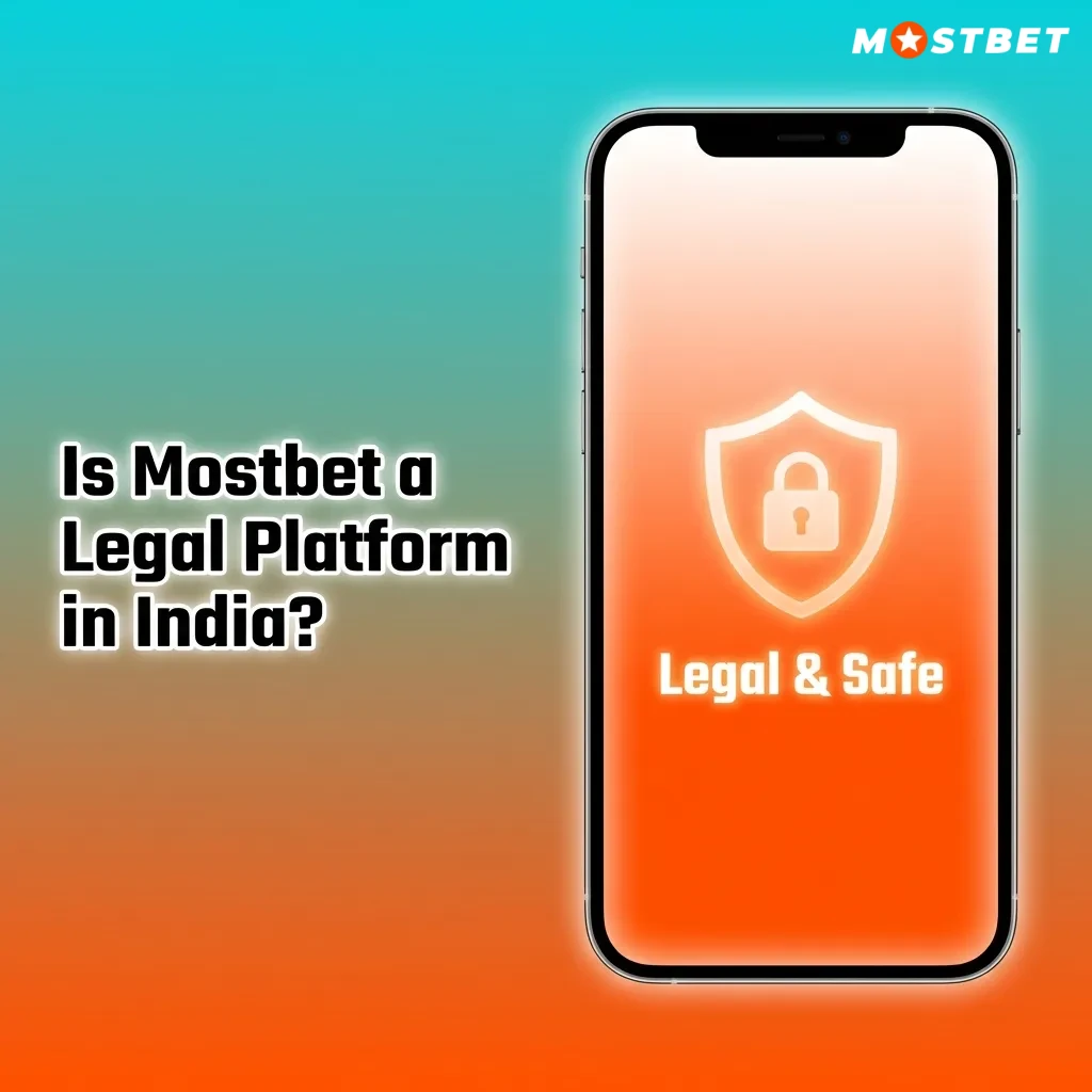 Graphic titled “Is Mostbet a Legal Platform in India?” with icons for law, privacy, licensing, and responsible gambling tools