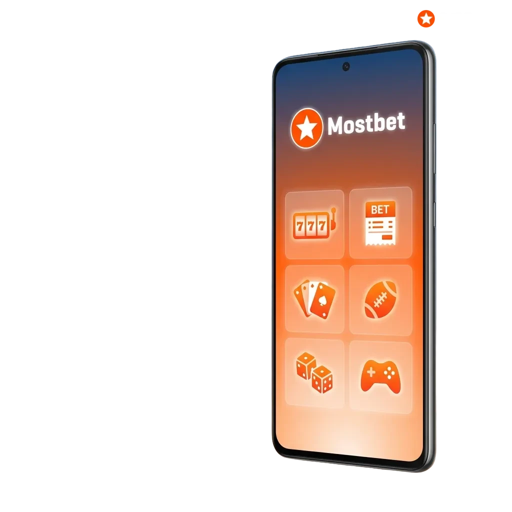 Screenshot of the Mostbet Android app interface showing sports betting options and installation steps for Indian users