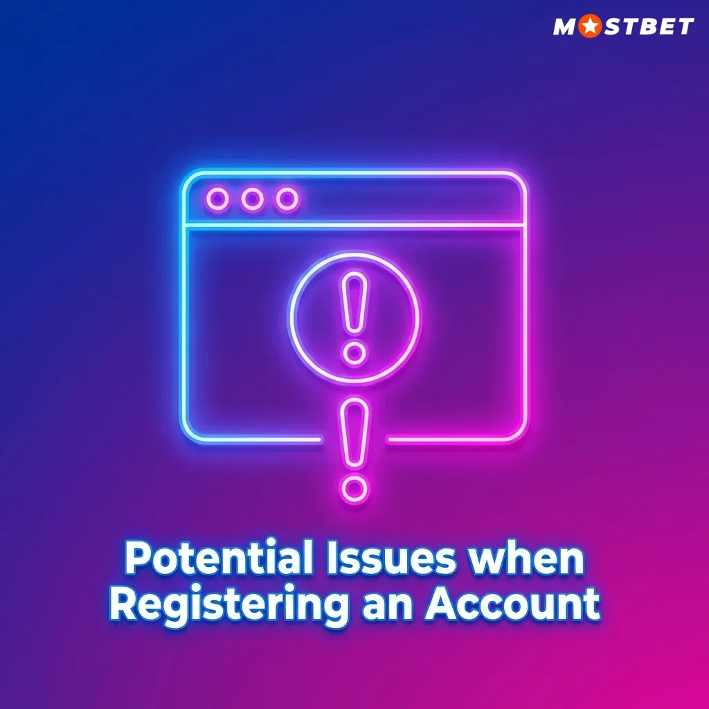 Illustrated guide showing common Mostbet sign-up problems with bullet-point solutions and tips to successfully create an account