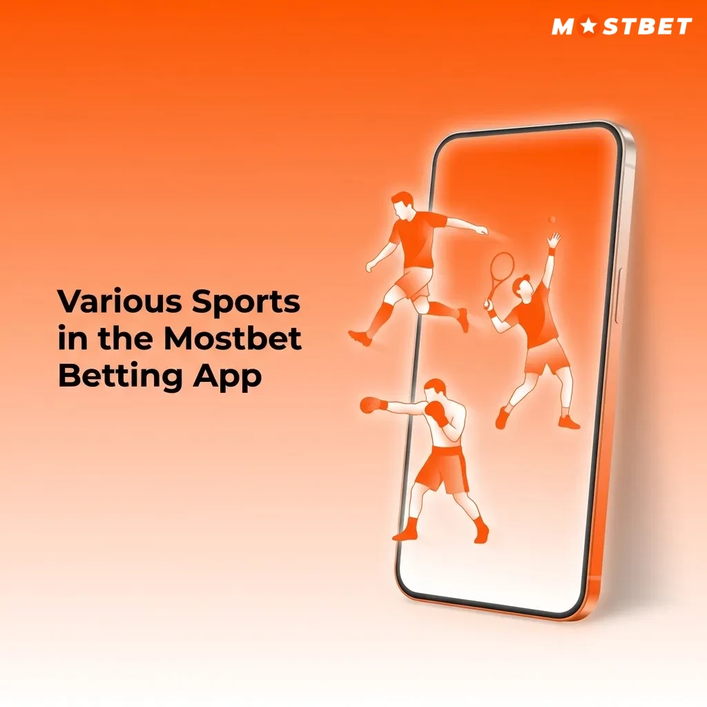 Mostbet app interface showing icons for cricket, football, kabaddi, esports and more live and pre-match betting options