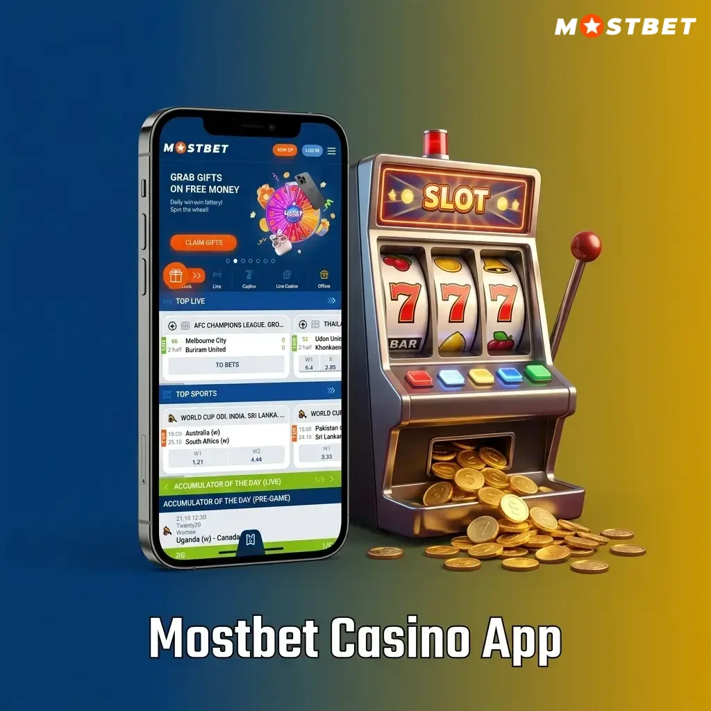 Mostbet casino app showing slots, live dealer games, Roulette, Blackjack, and promotions from top developers