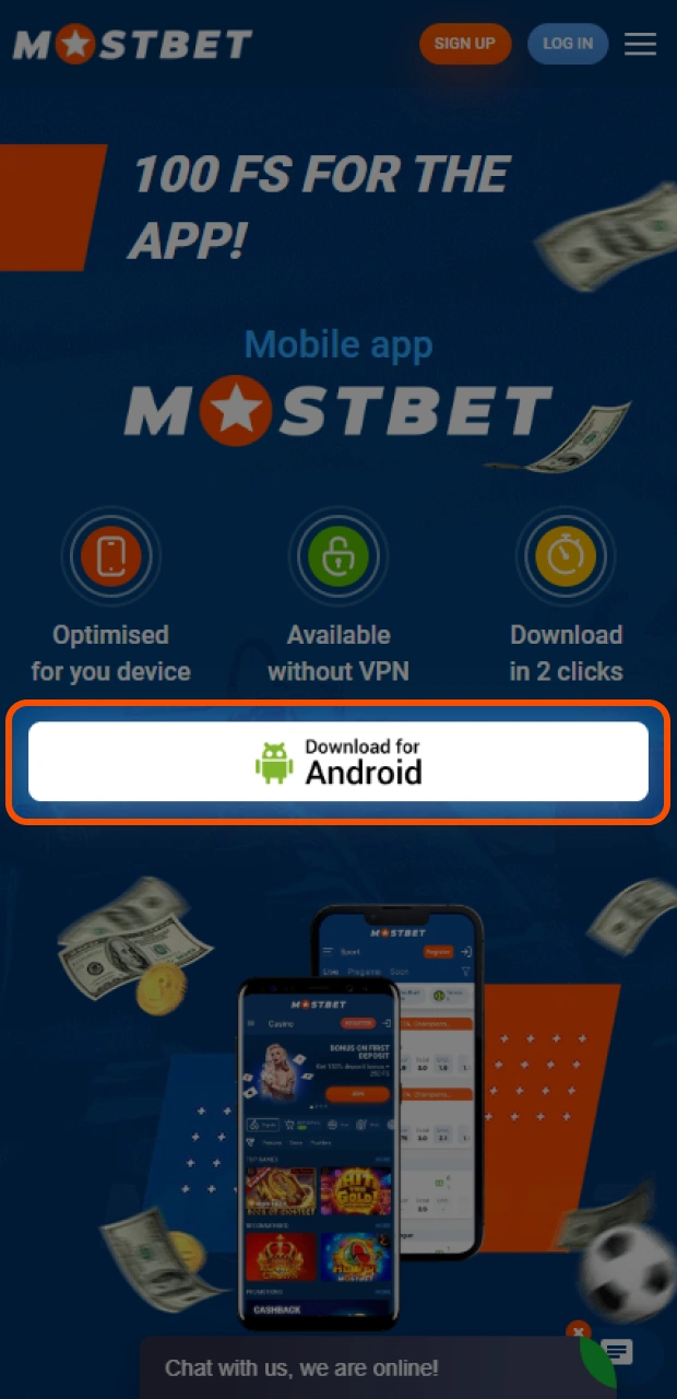 Tap the download button to get the Mostbet app APK file for Android.