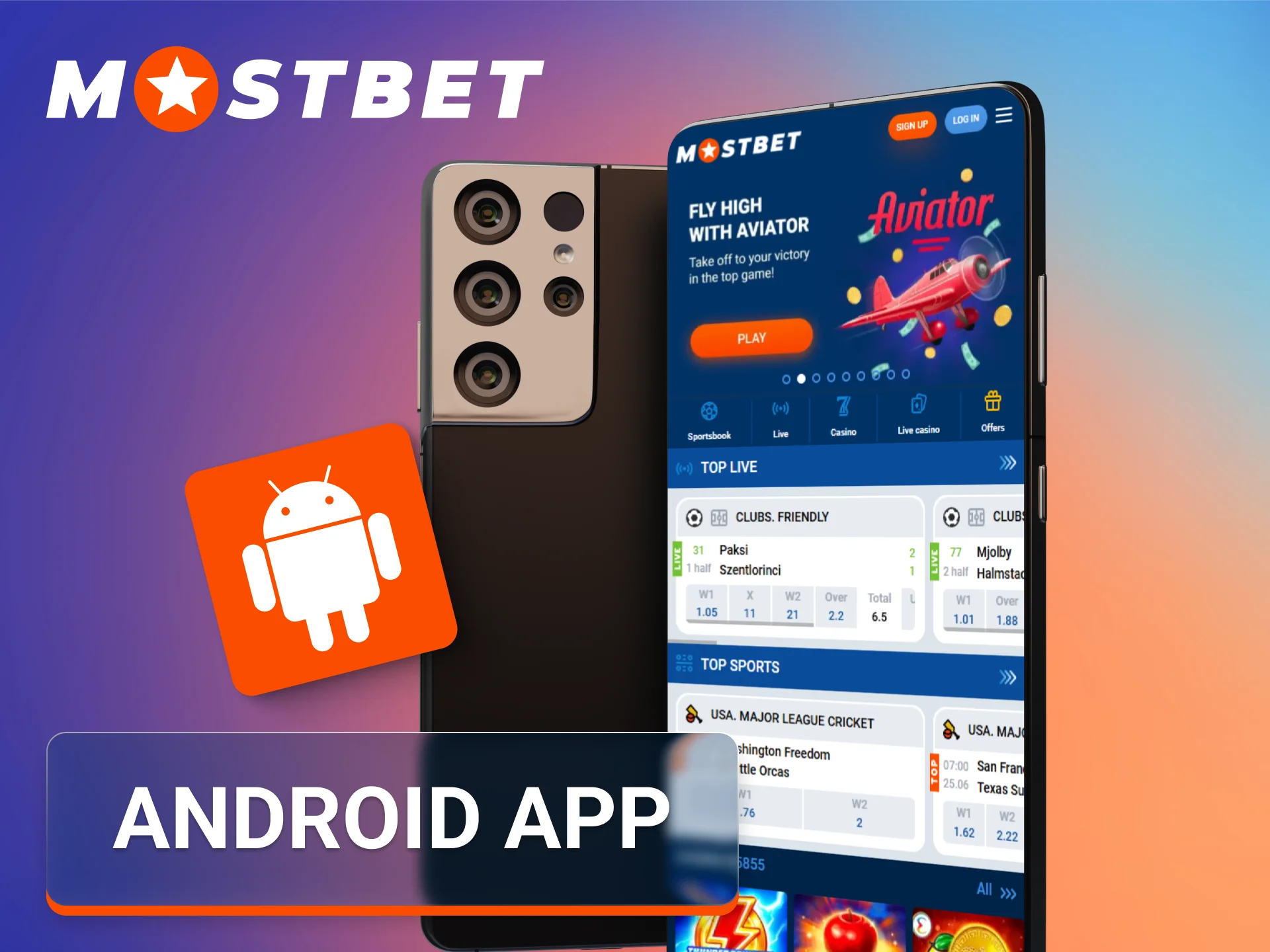 Open the Mostbet app for Android and explore various gambling options.