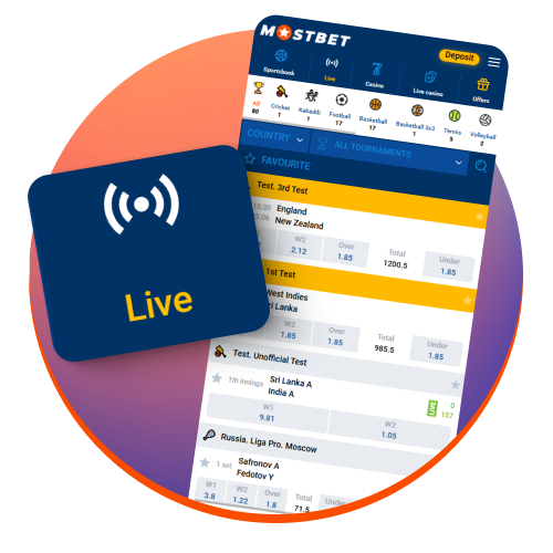 Place exciting live wagers with real-time odds updates in the Mostbet mobile app.
