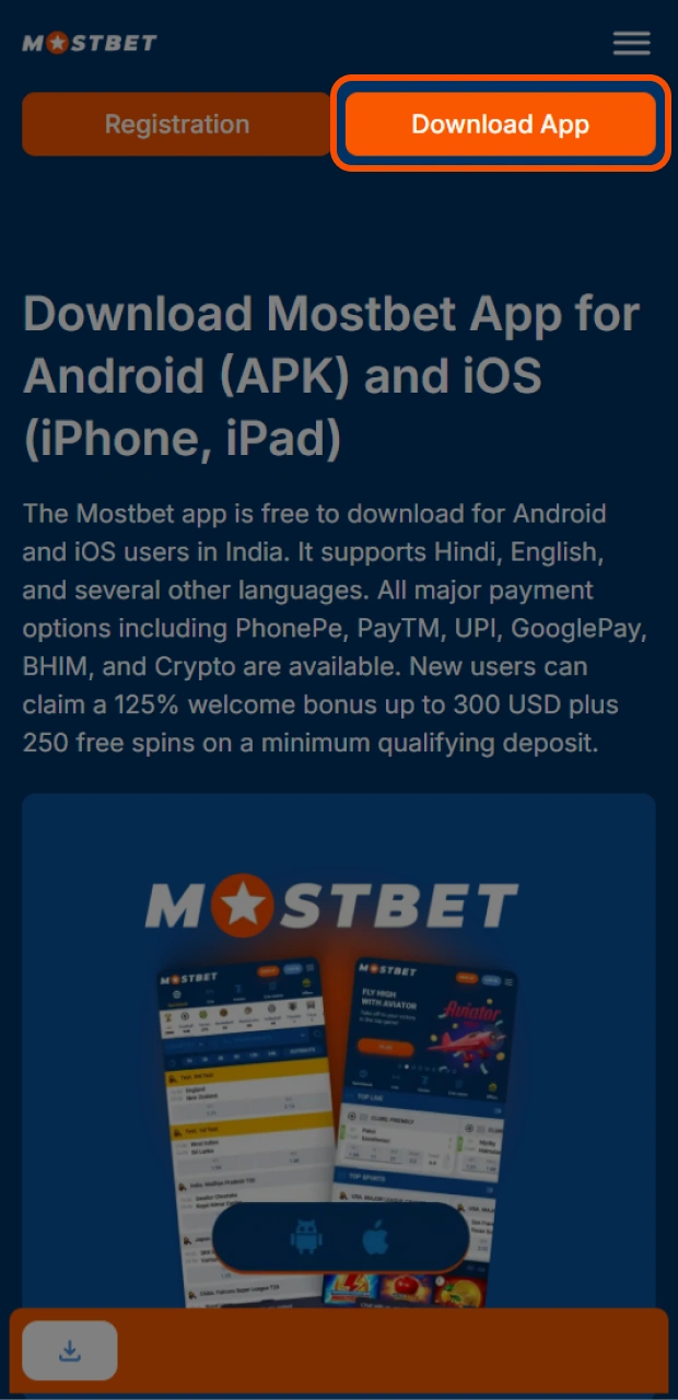 Tap the download button to redirect to the Mostbet iOS app installation page.