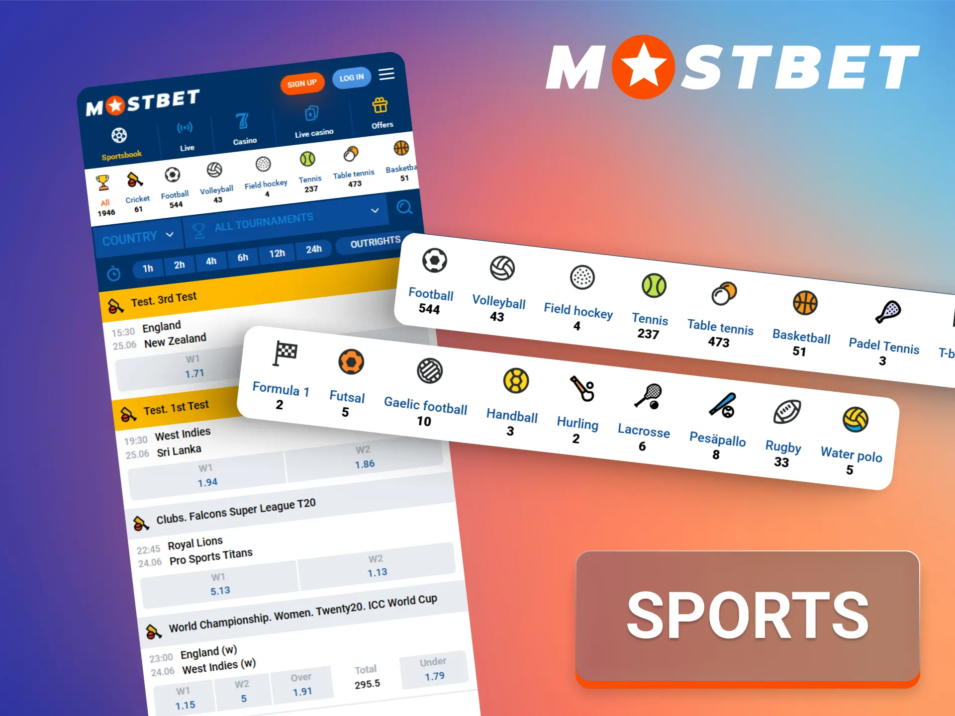 Explore numerous sports disciplines available for betting in the Mostbet app.