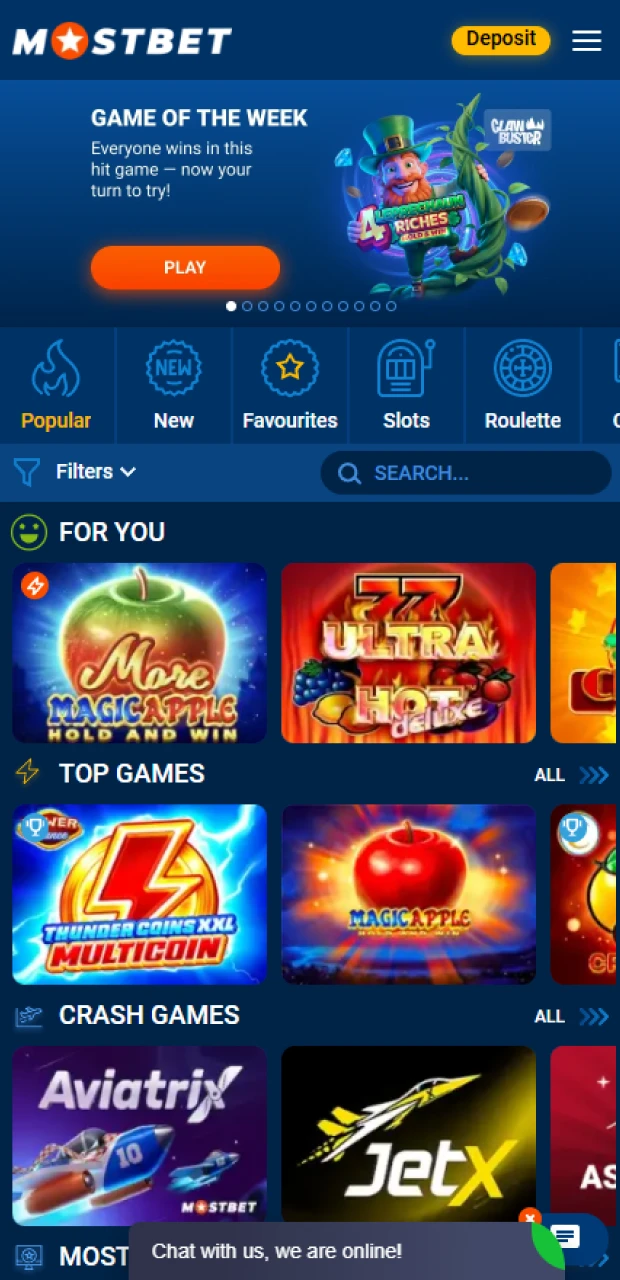 Start playing your favorite games using your active welcome bonus inside the Mostbet app.