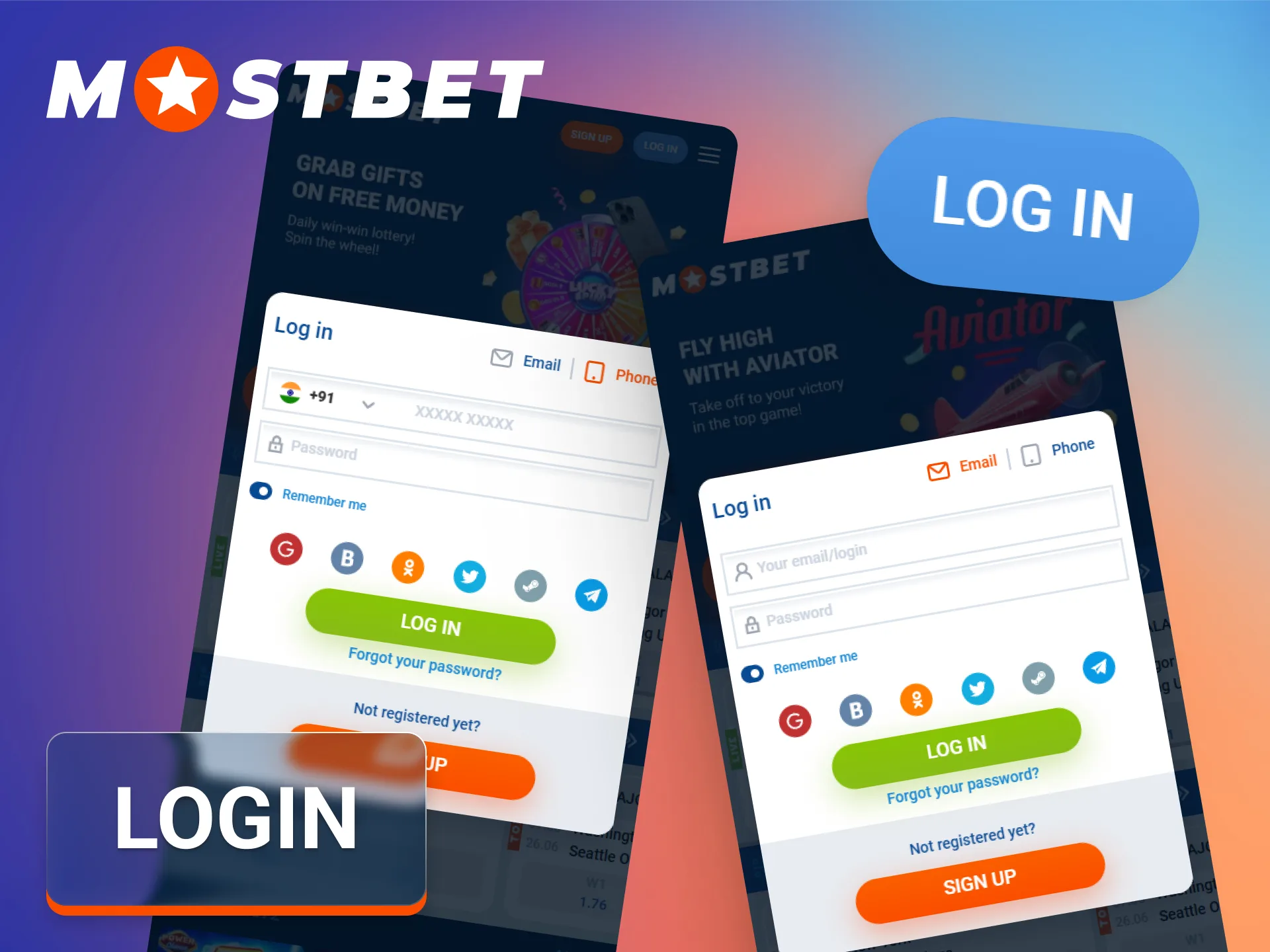 Enter your credentials to log in to your personal profile via the Mostbet app.
