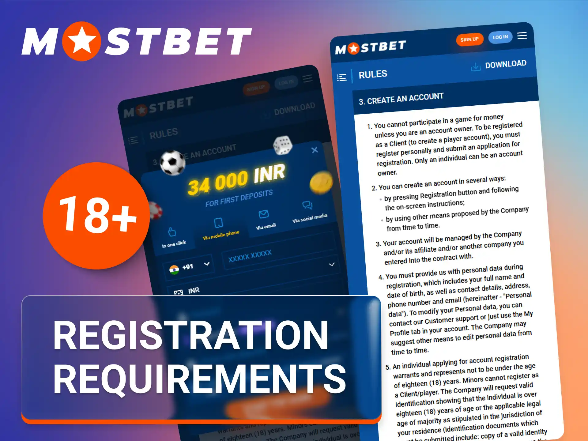 Review the requirements necessary for account registration in the Mostbet app.